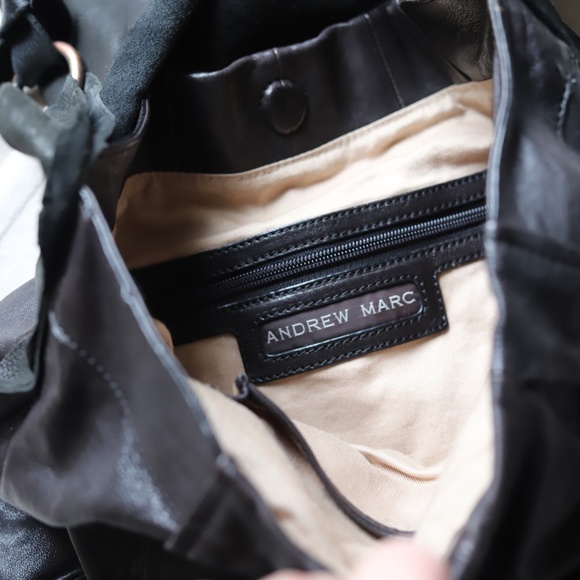 Reworked Andrew Marc black leather bag, with raw edge leather details. - Picture 7 of 11